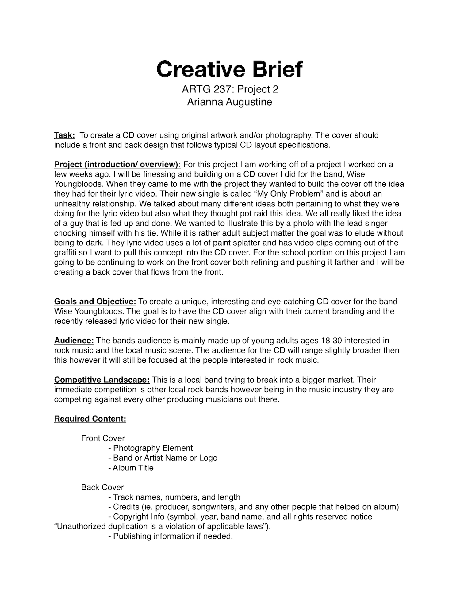 First page of creative brief